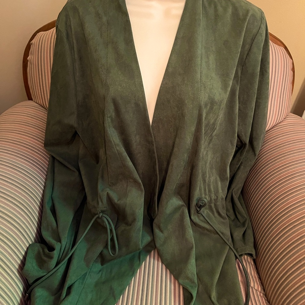 Blanknyc olive green suede open front jacket large l coat